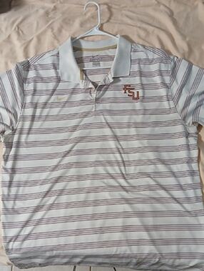 Nike FSU Polo Shirt - White with Garnet Stripes